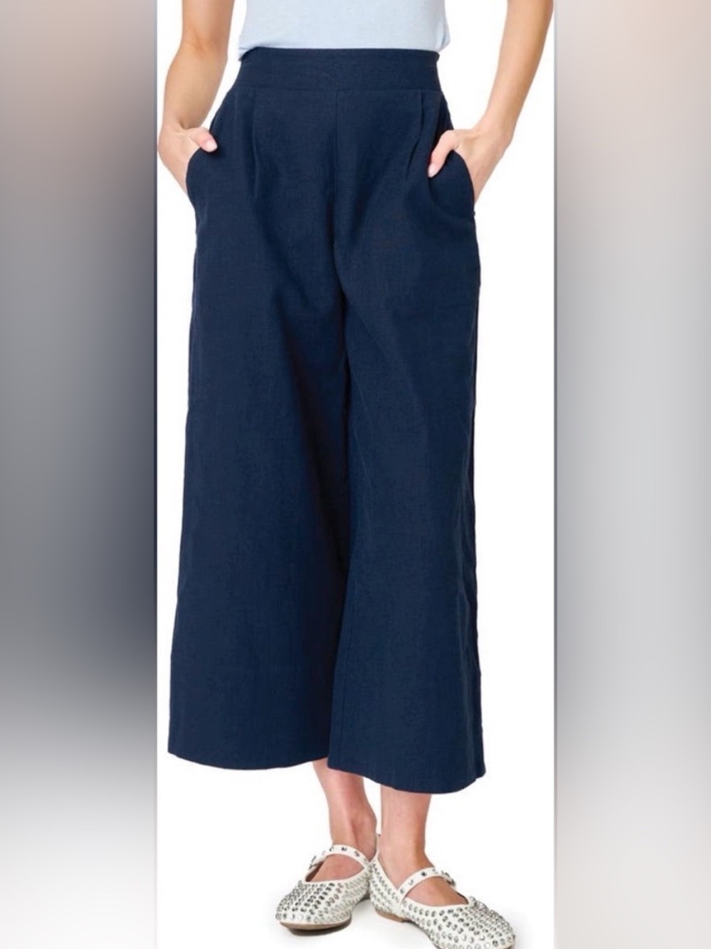GIBSONLOOK Crop Wide Leg Linen Blend Pants SZ LG NWT